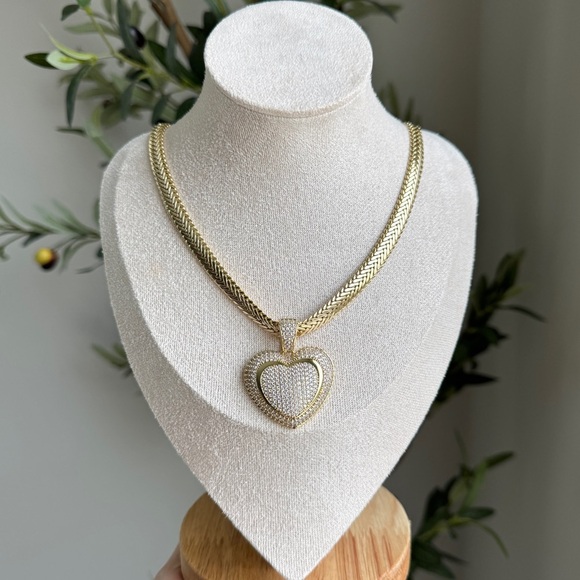 Sparkling Heart Zirconia 14k Gold Plated Pendant Necklace - Picture 1 of 8